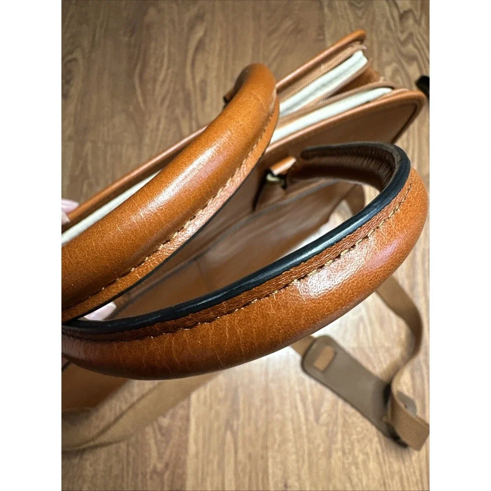 Banuce Whole Grain Italian Leather Business Computer Bag Brown W/Strap